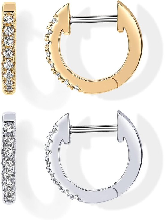 Jewelry - Elegant 14K Gold-Plated Mini Hoop Earrings with Cubic Zirconia